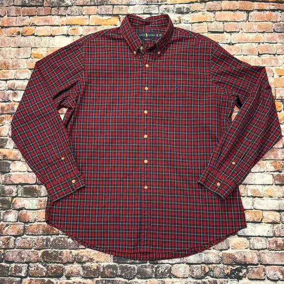 Ralph Lauren Custom Fit LS Button Down Men's Shirt Red Plaid Size XL - Picture 1 of 10